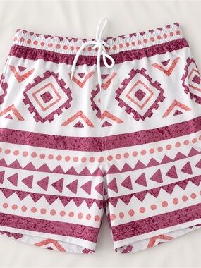 ZYIA White Men's Hybrid Shorts with Pink and Coral Aztec Print